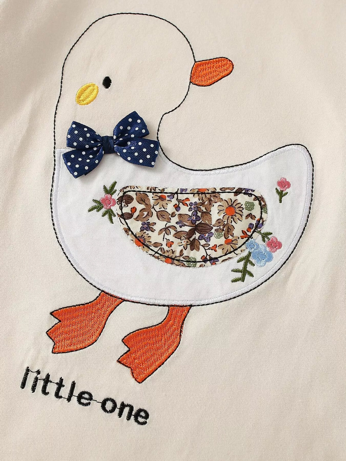 Duck applique with floral wing and navy bow