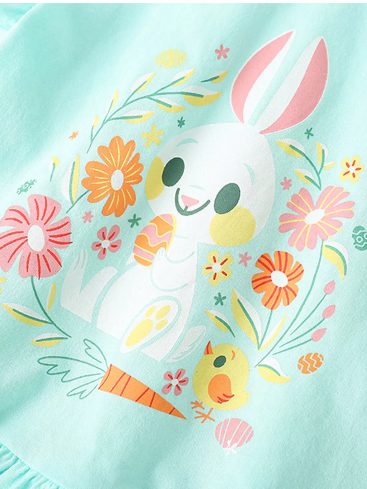 Mint bunny carrot graphic ruffle hem shirt — bunny flower and carrot graphic