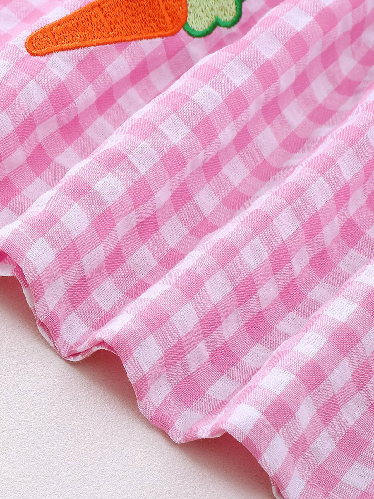 Pink gingham bunny carrot Peter Pan collar dress — gingham hem
