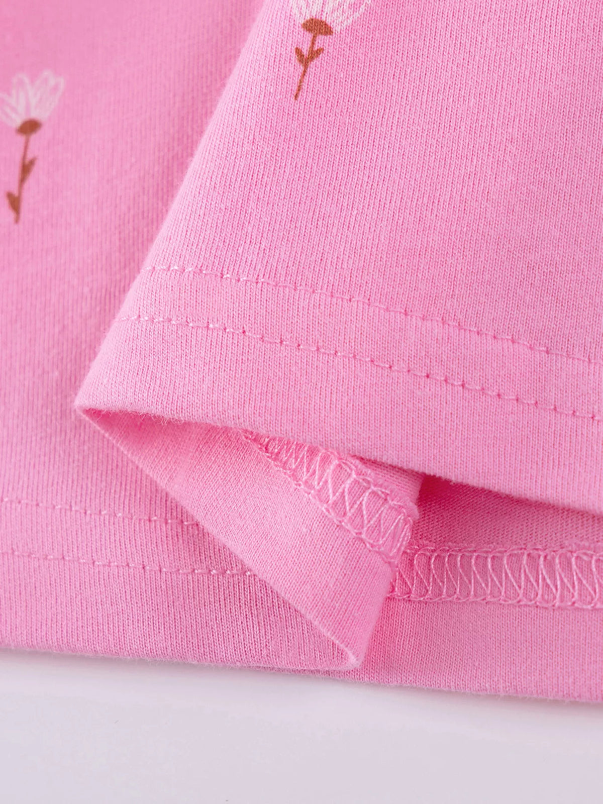 Pink Bunny Applique Cotton Dress — short sleeve and floral detail