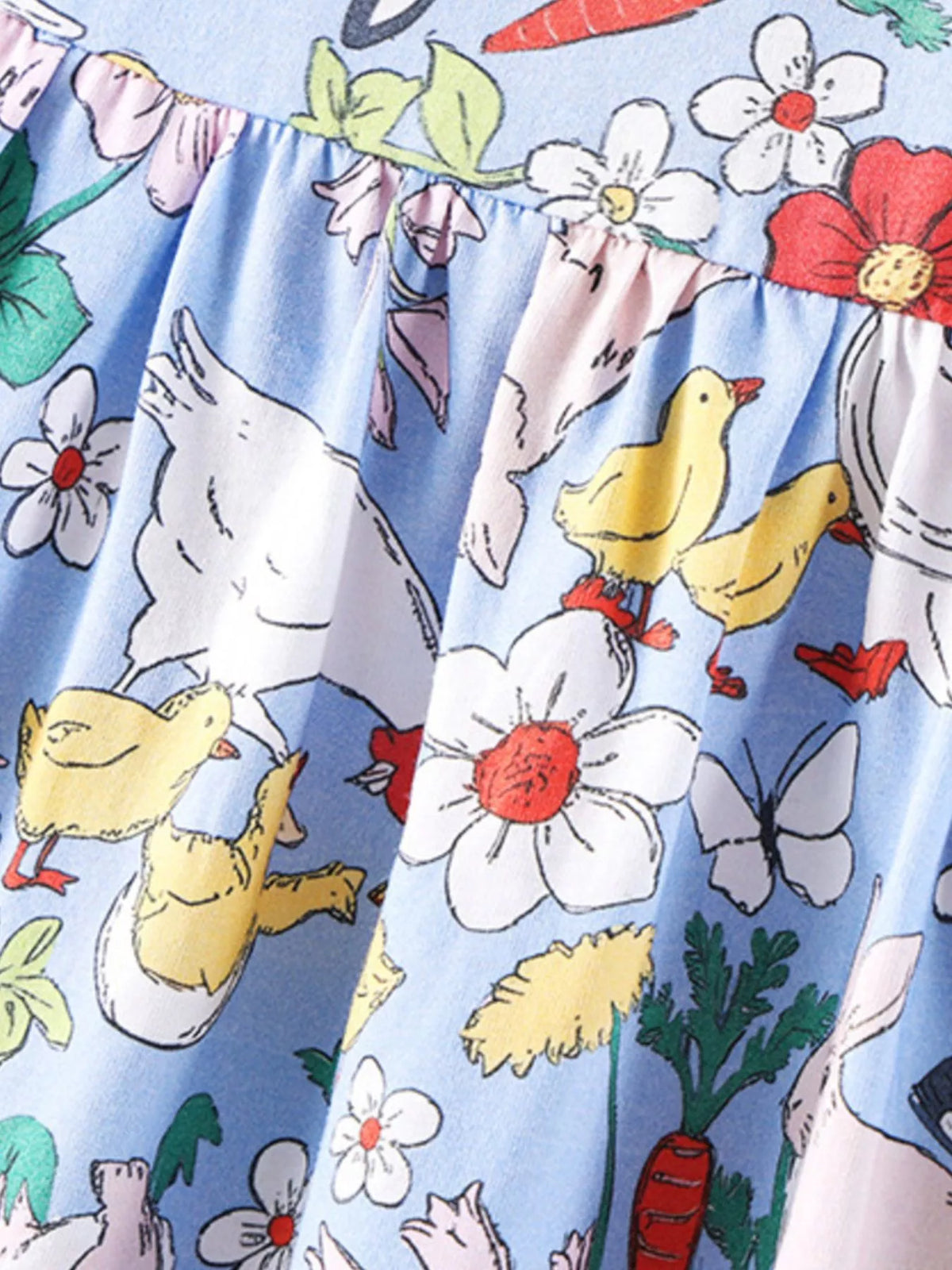 Blue Farm Animal Print Dress — gathered waist print detail