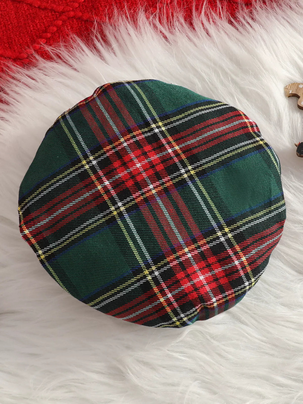 Green plaid beret close-up