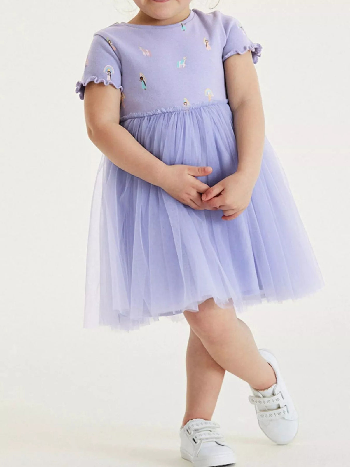 Lavender Embroidered Short Sleeve Tulle Dress — dress worn by a child front