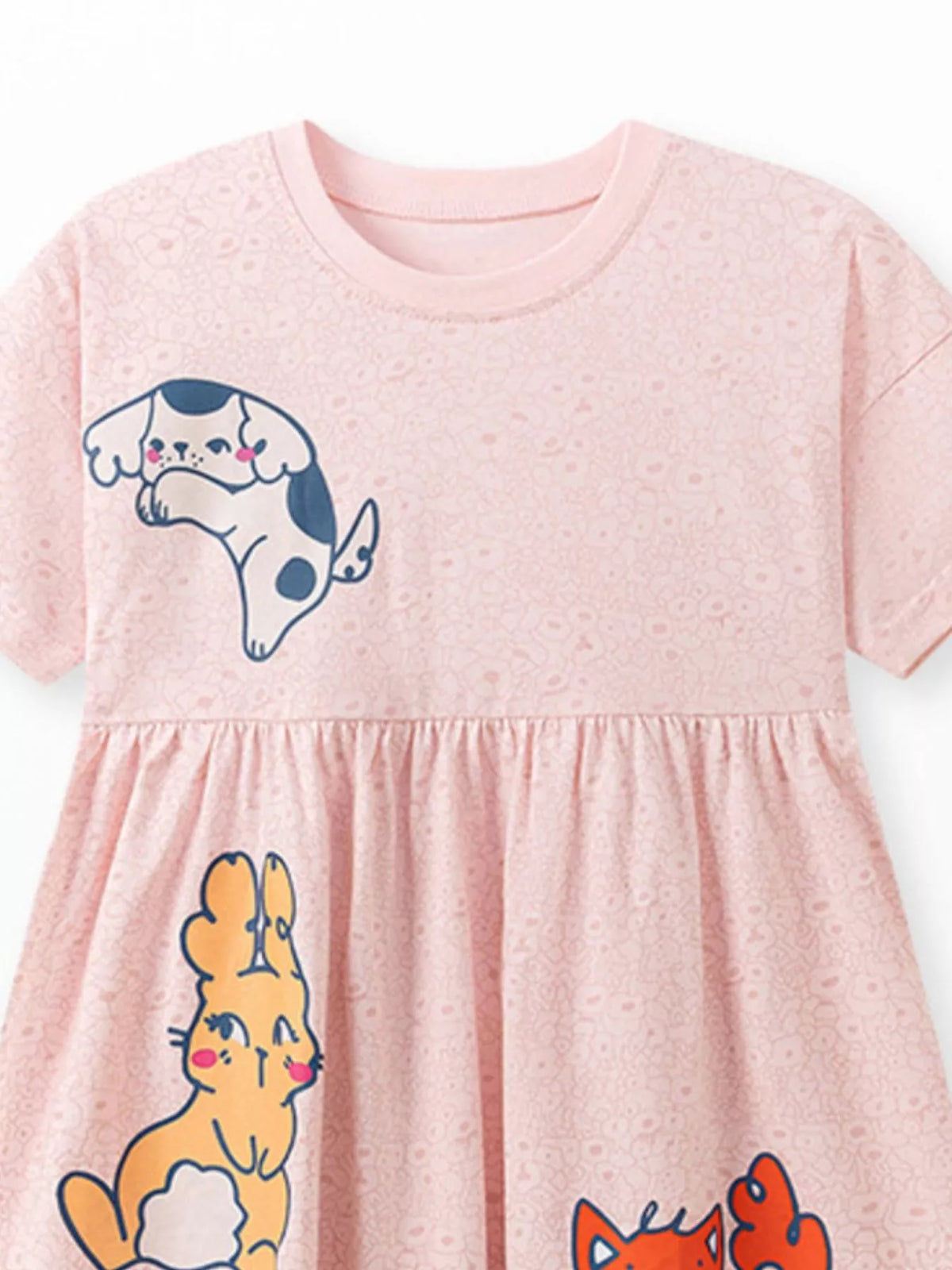 Animal Applique Short Sleeve Cotton Dress — animal appliques and gathered waist