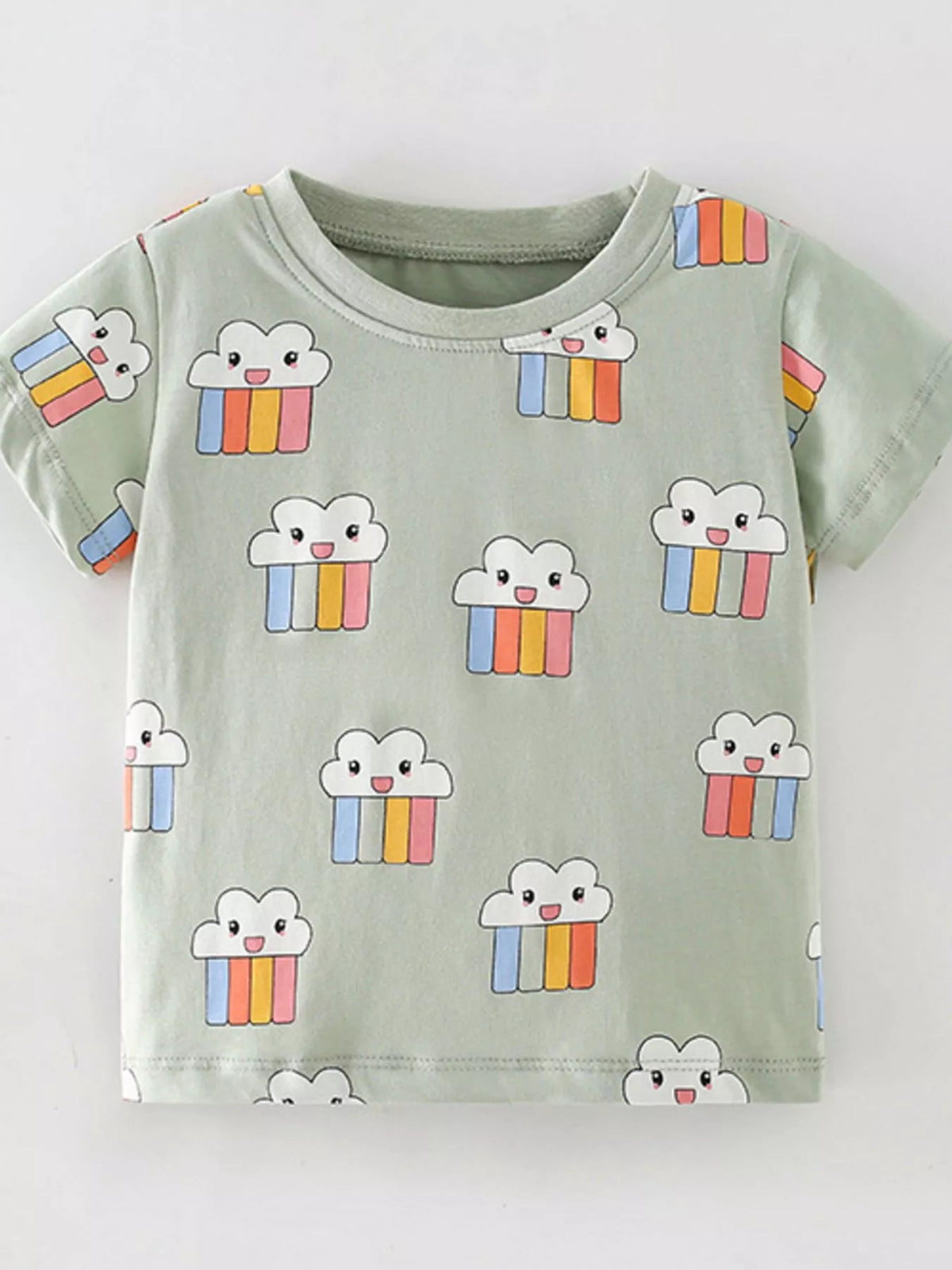 Sage cloud and rainbow print shirt — front