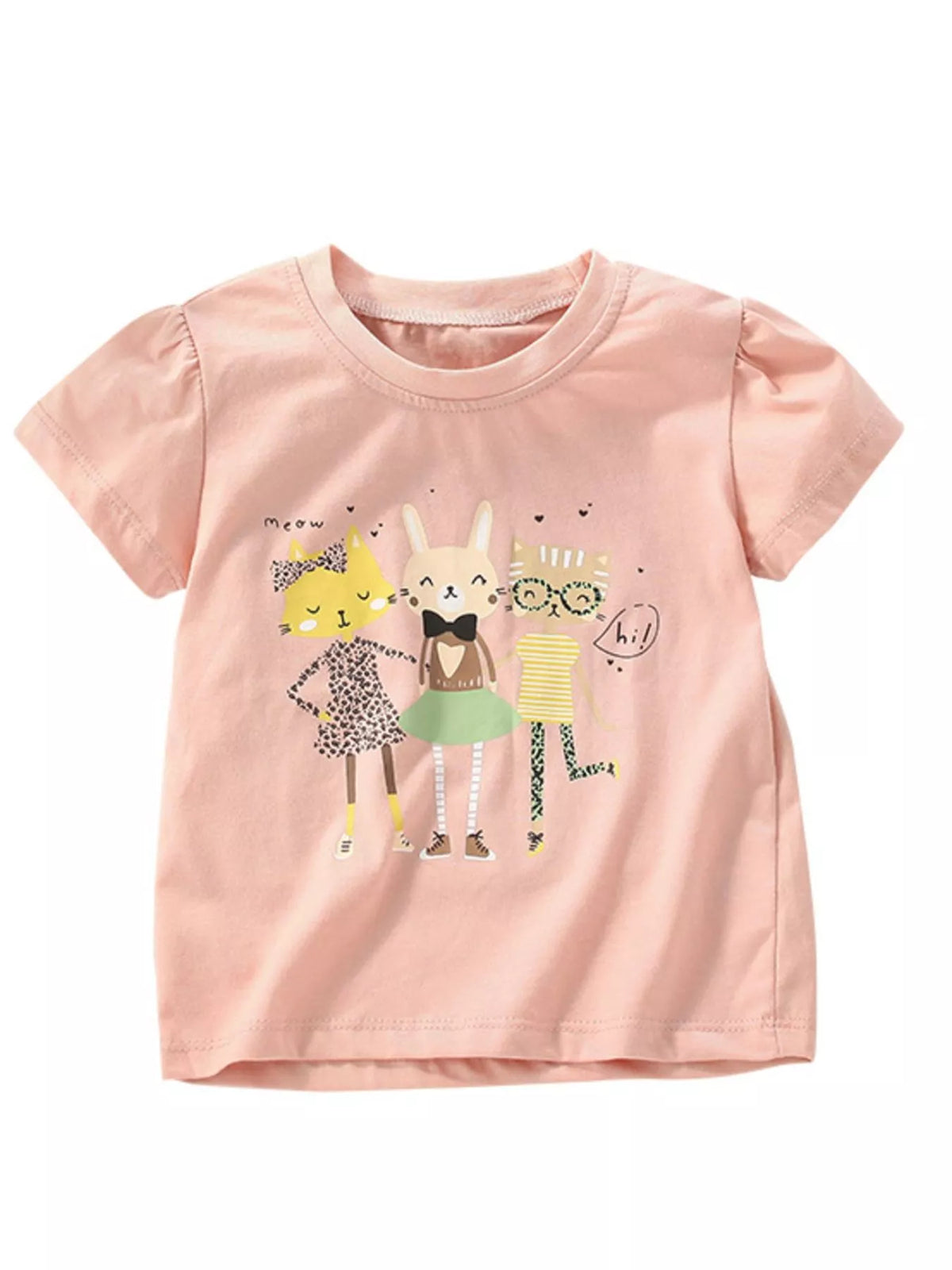 Peach dressed animal graphic puff sleeve shirt — front
