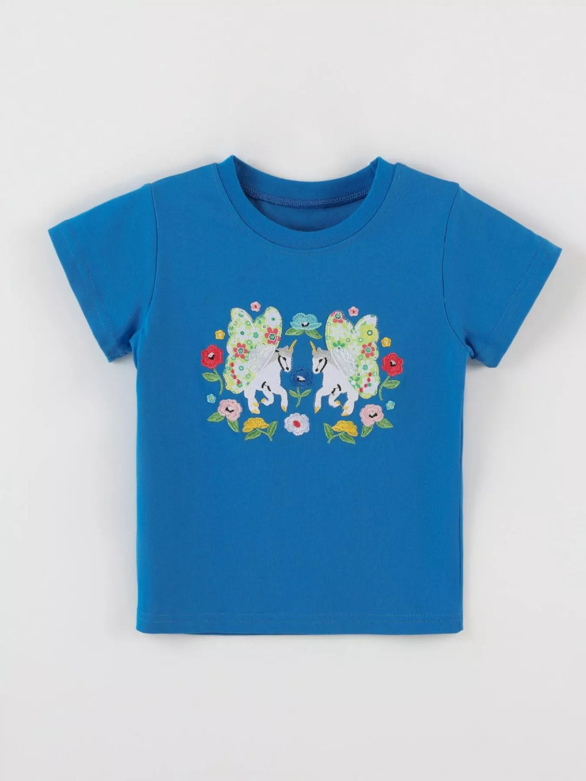 Blue Unicorn Embroidered T-Shirt — front view