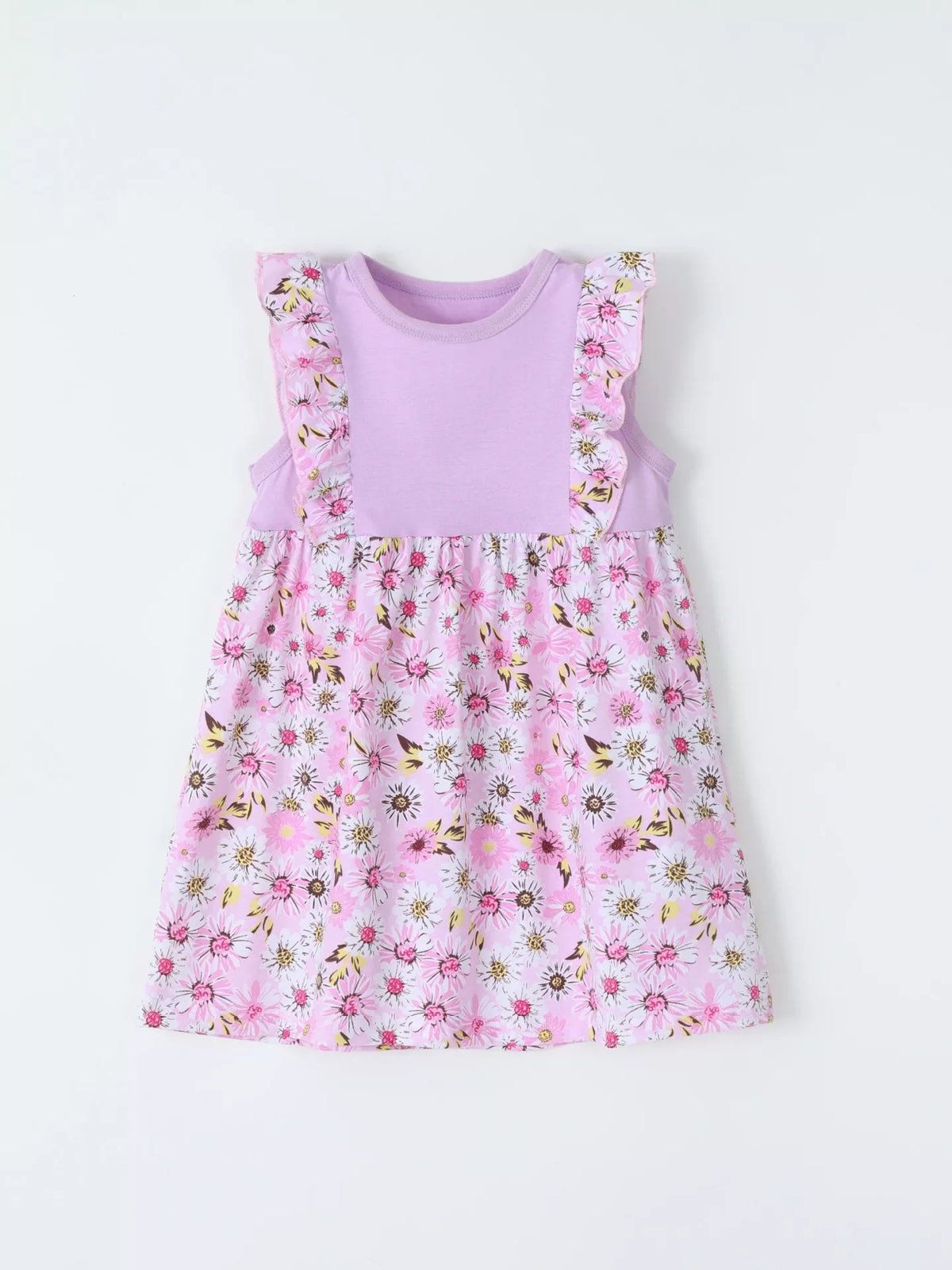 Lavender Floral Ruffle Sleeve Dress — front view