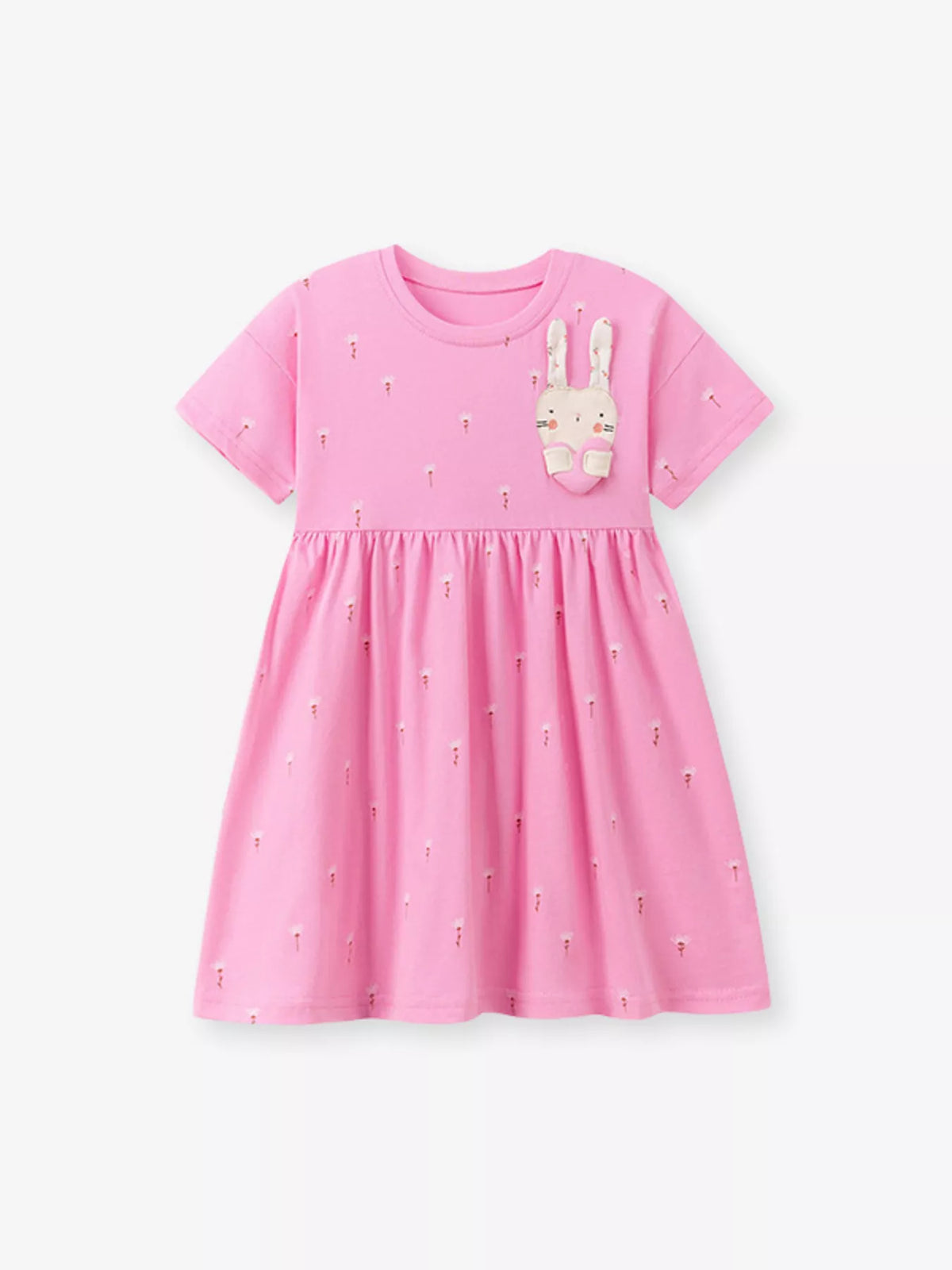 Pink Bunny Applique Cotton Dress — front view