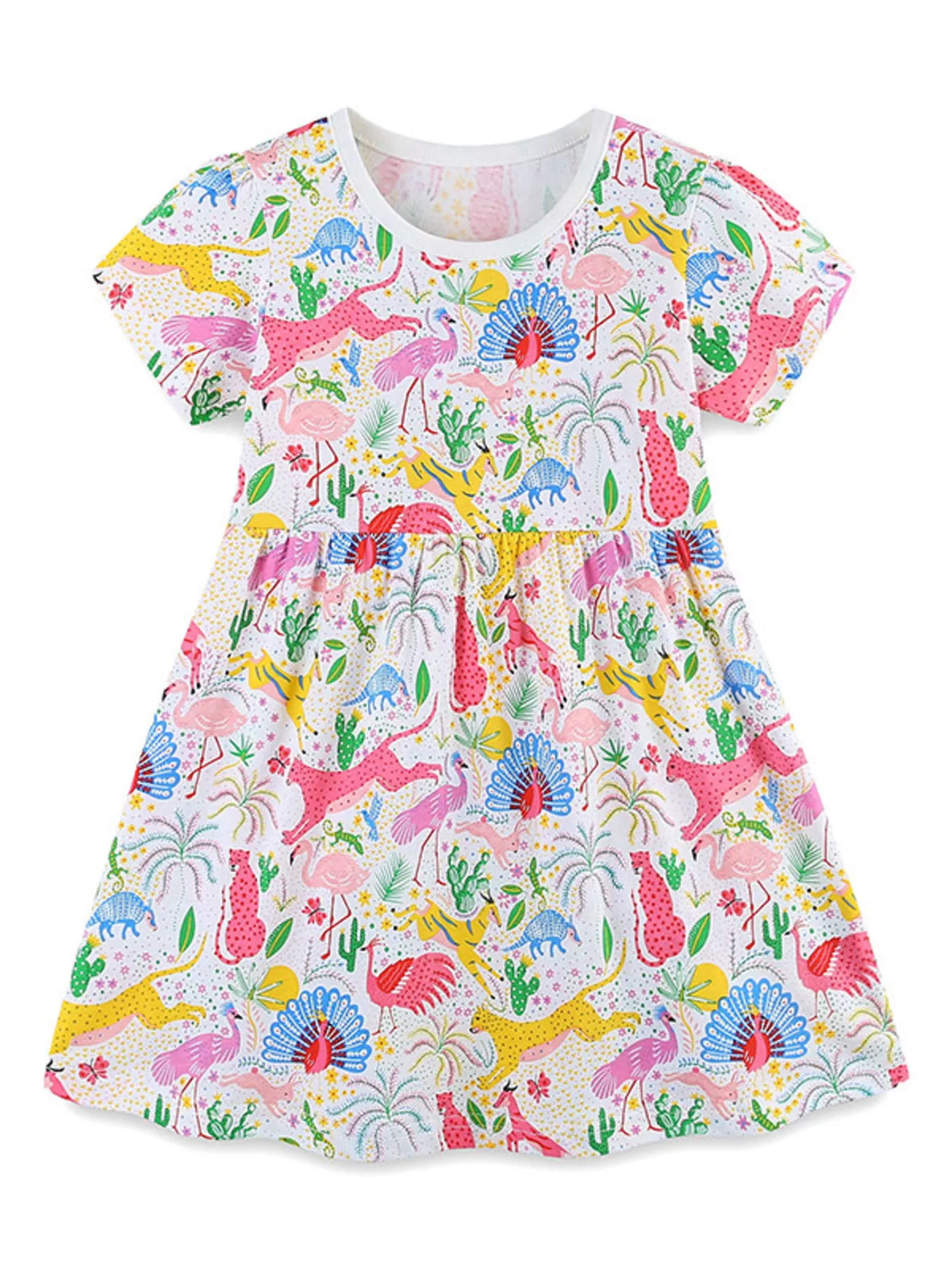 Colorful Animal Print Short Sleeve Dress — front view