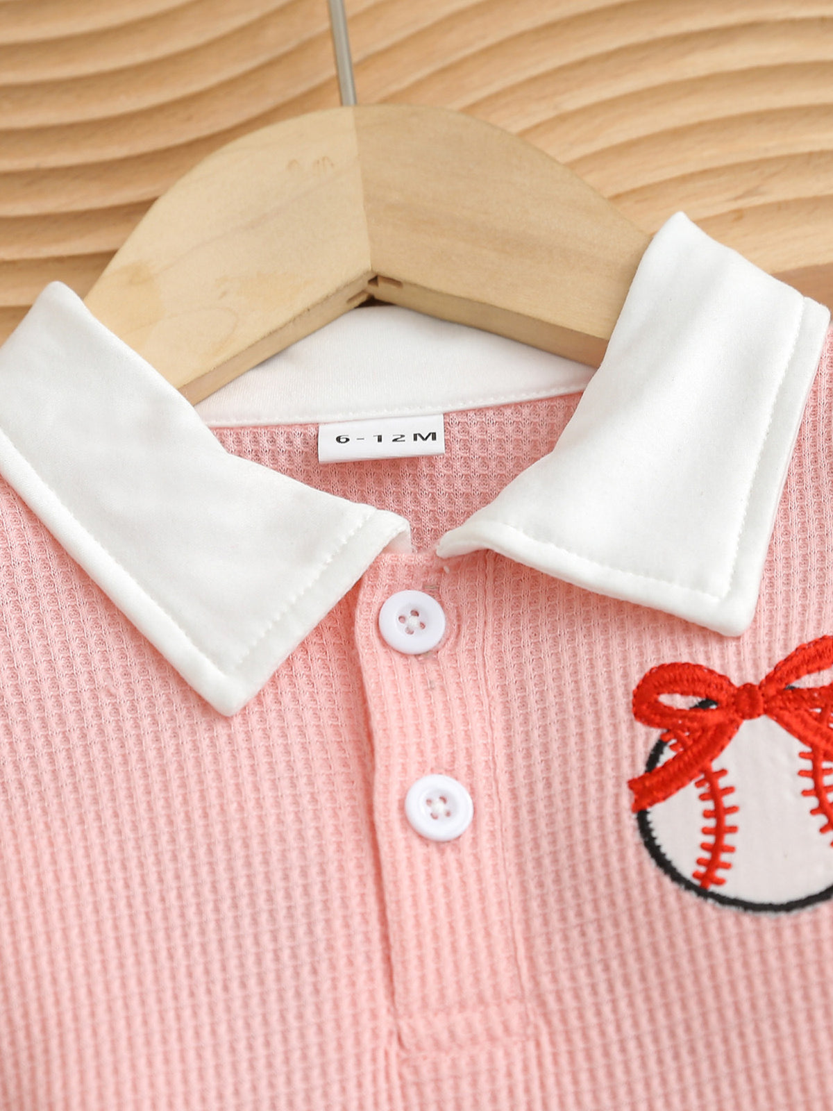 Baby Baseball Embroidered Pleated Dress — white collar and buttons