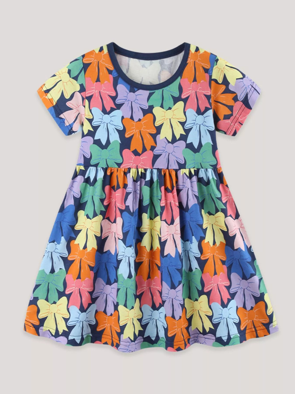 Colorful Bow Print Cotton Dress — front view