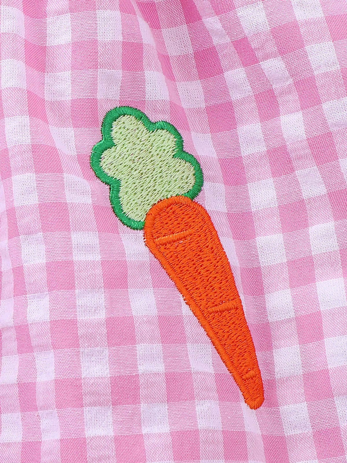 Pink gingham bunny carrot Peter Pan collar dress — carrot applique on skirt