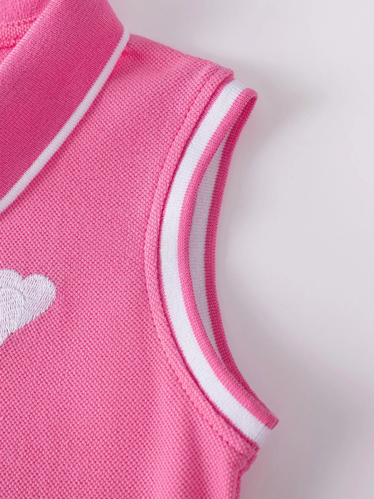 Pink Heart Sleeveless Polo Dress — striped armhole trim