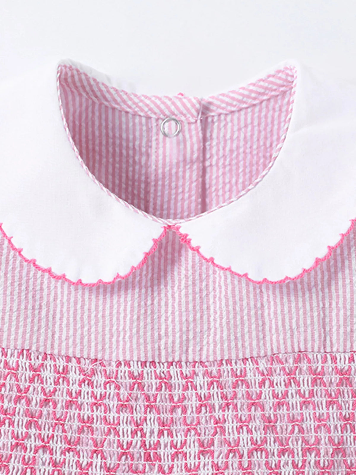 Bunny Embroidered Gingham Smocked Dress — white collar and smocking