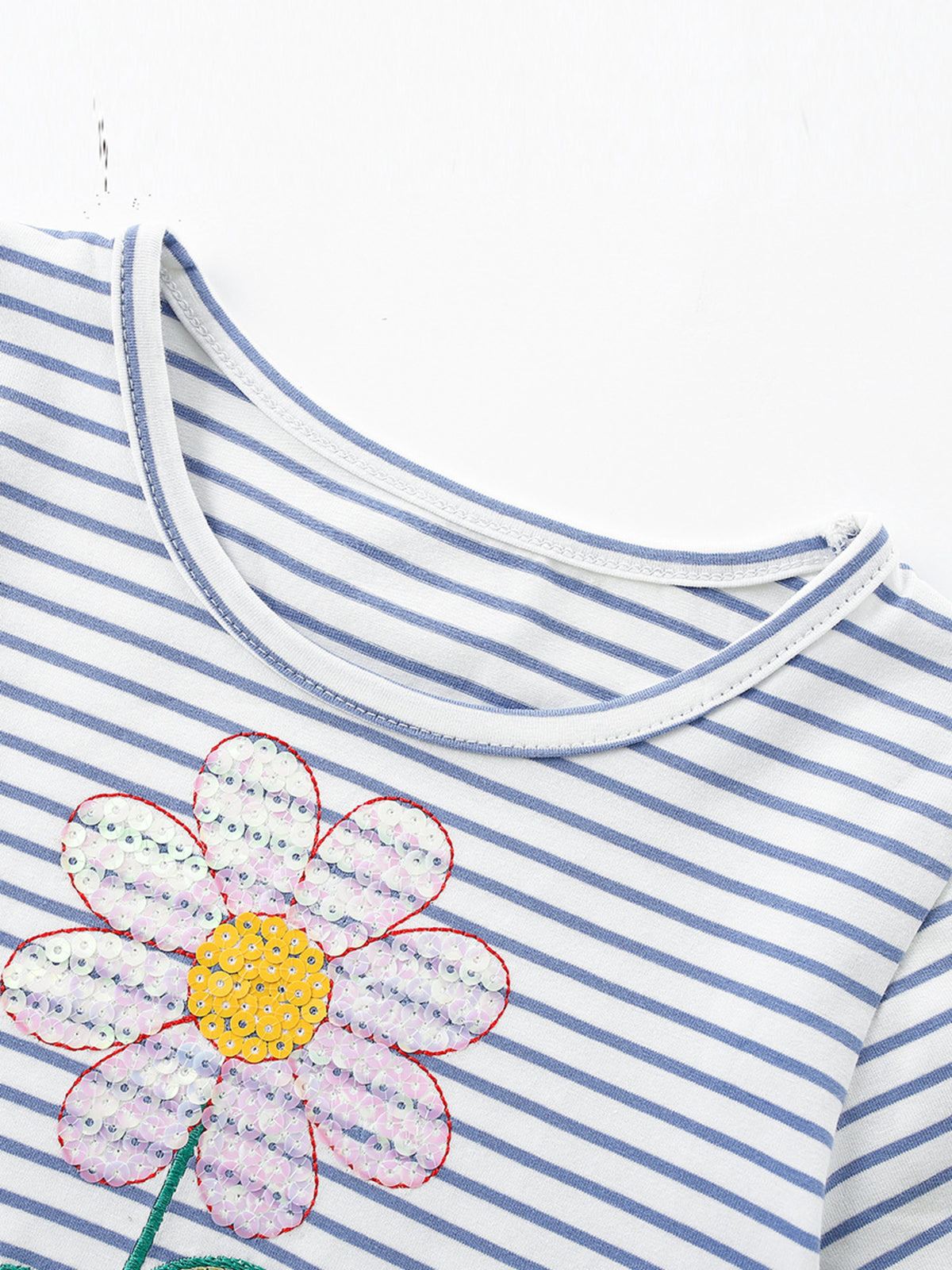 Striped Daisy Navy Tulle Dress — striped neckline
