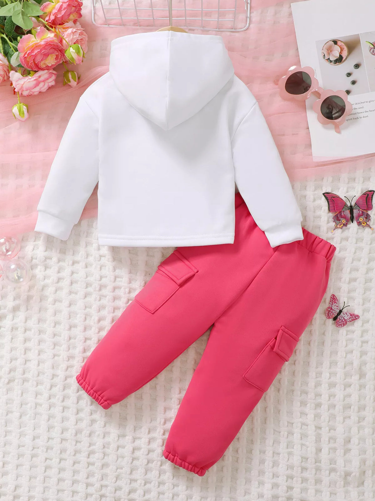Heart Graphic Hoodie and Cargo Pants Set — hoodie and pants back view
