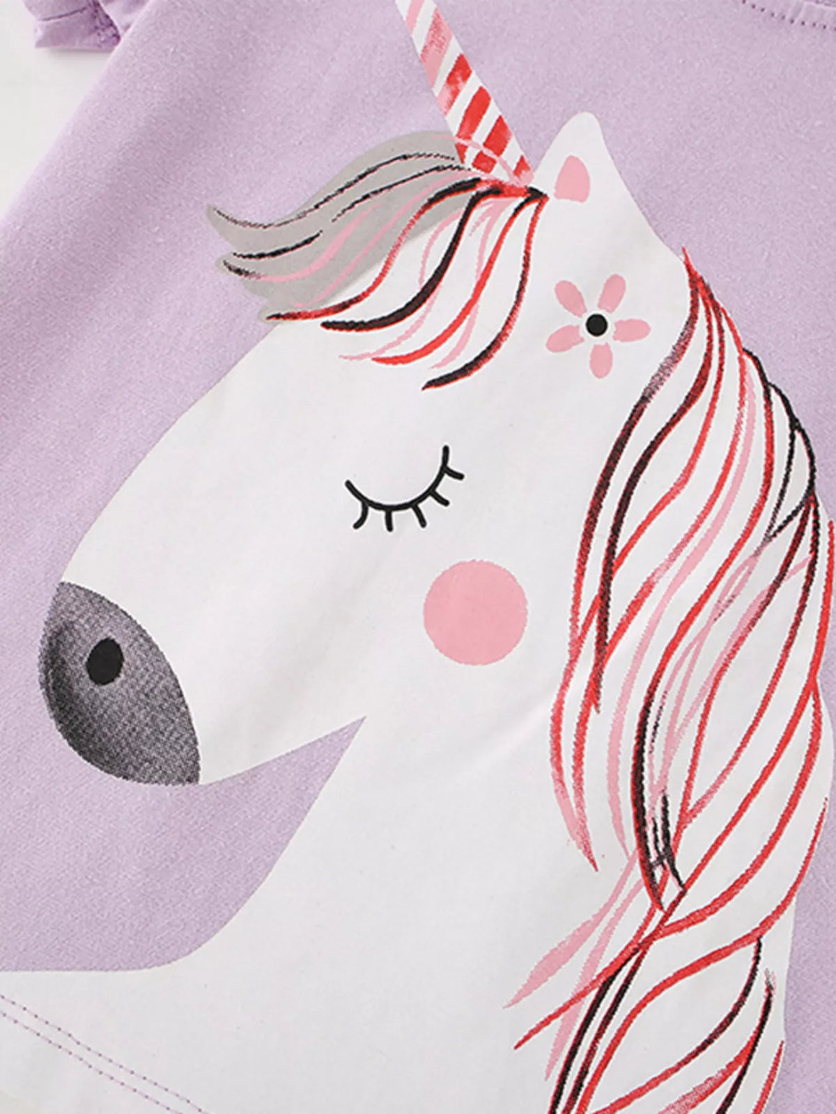 Lavender unicorn graphic shirt — unicorn head with striped mane