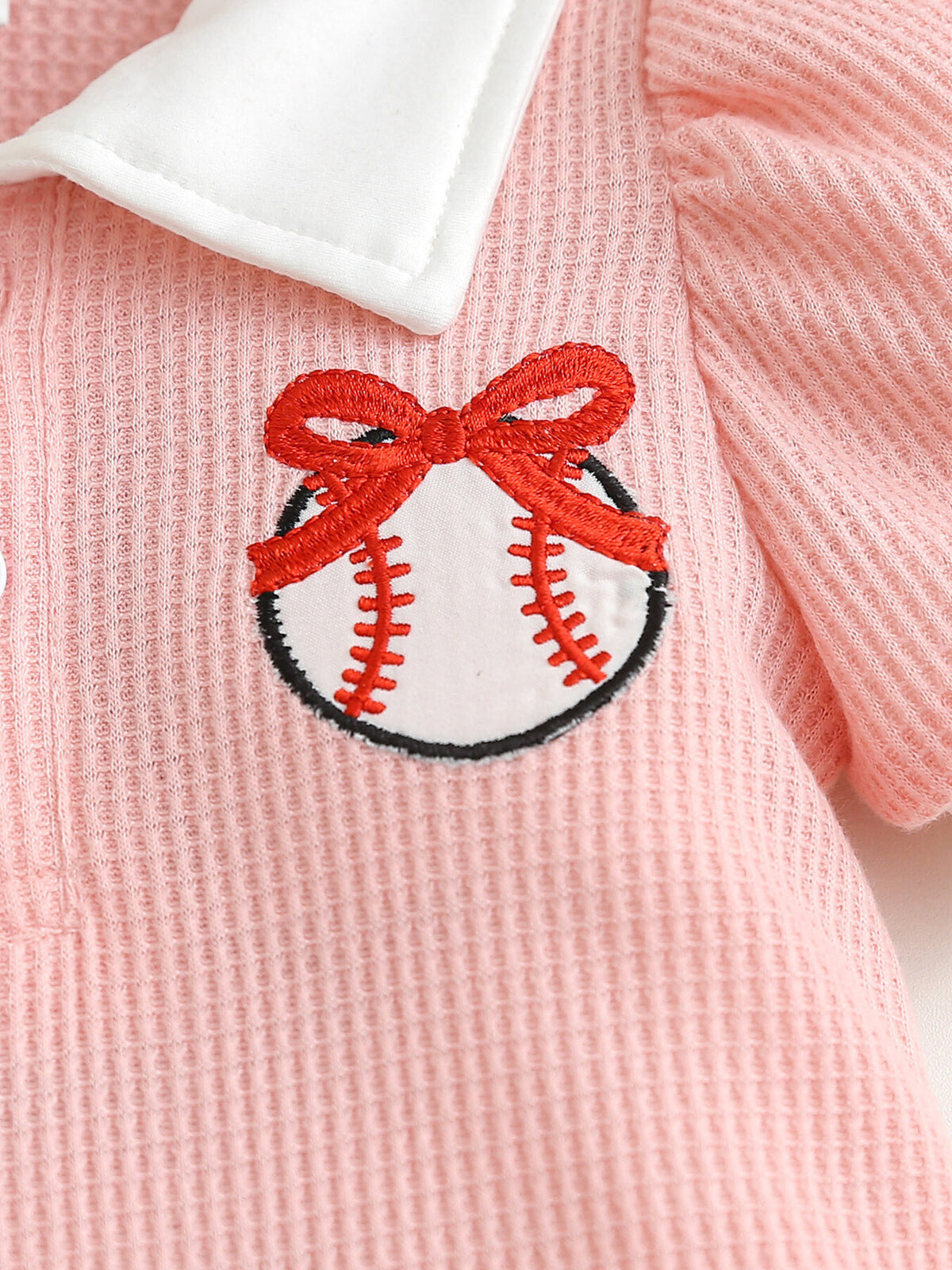 Baby Baseball Embroidered Pleated Dress — baseball and bow embroidery
