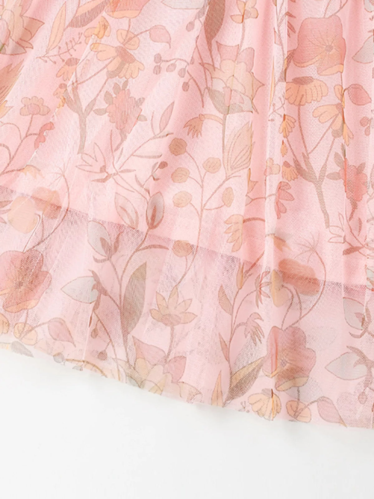 Pink Unicorn Floral Ruffle Sleeve Dress — floral skirt detail