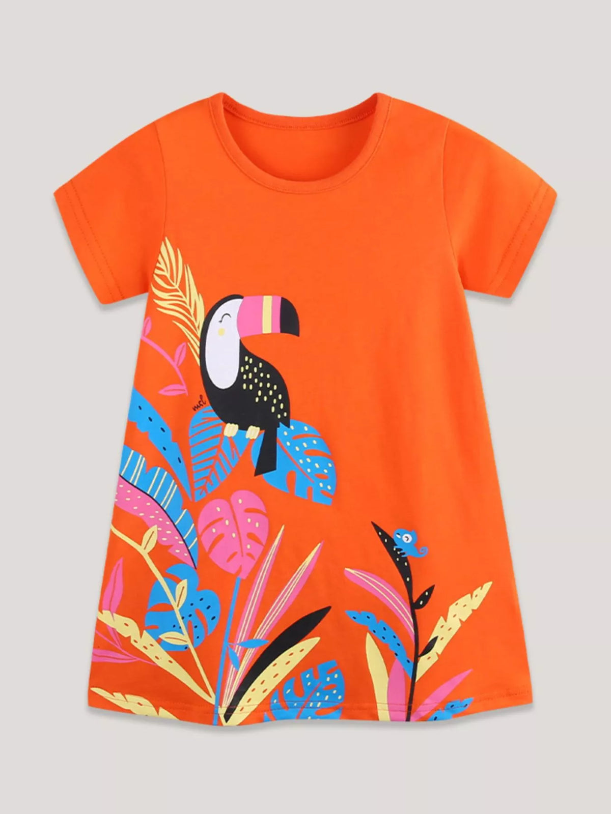 Orange Toucan Print Dress — front view