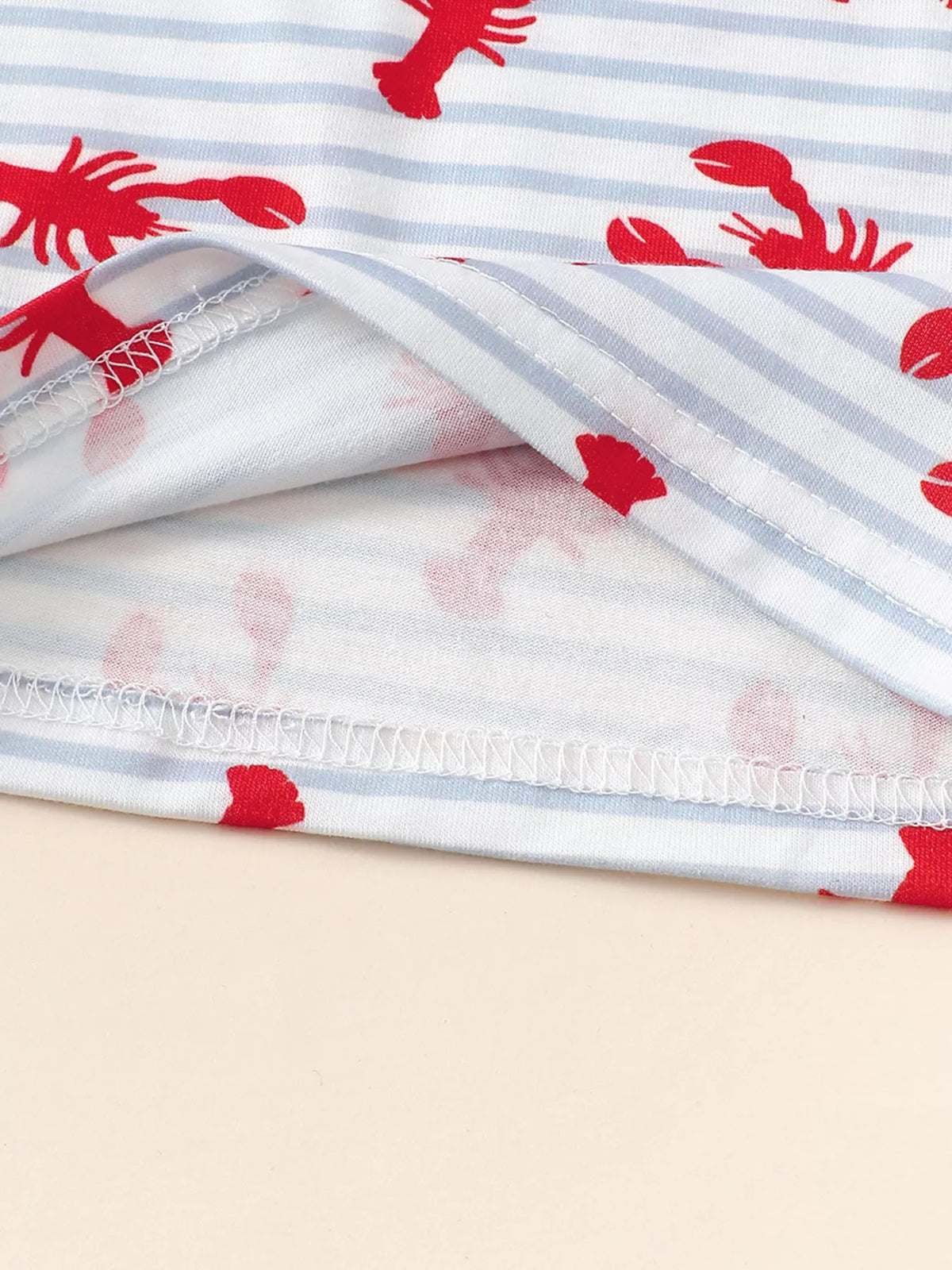 Striped lobster tee and red shorts set — striped lobster fabric and hem