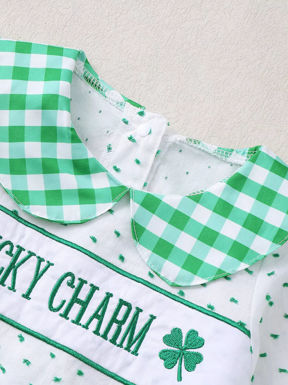 Lucky Charm gingham collar top and bloomers set — green gingham peter pan collar