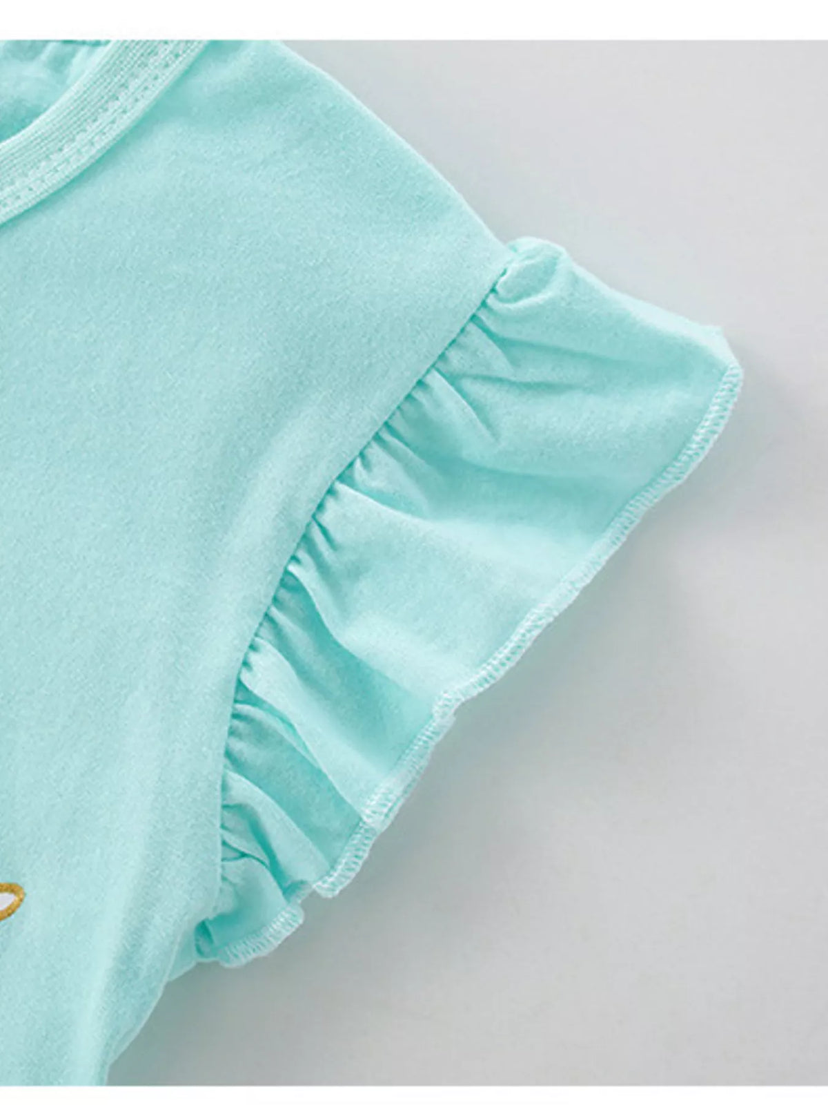 Turquoise floral unicorn ruffle sleeve top — ruffle sleeve
