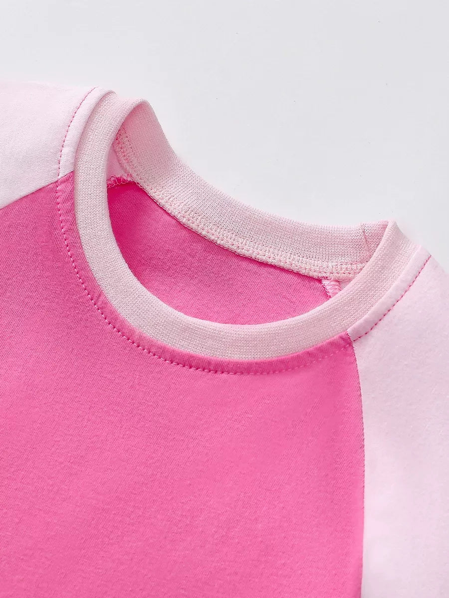 Pink Unicorn Double-Ruffle Hem Dress — contrast round neckline