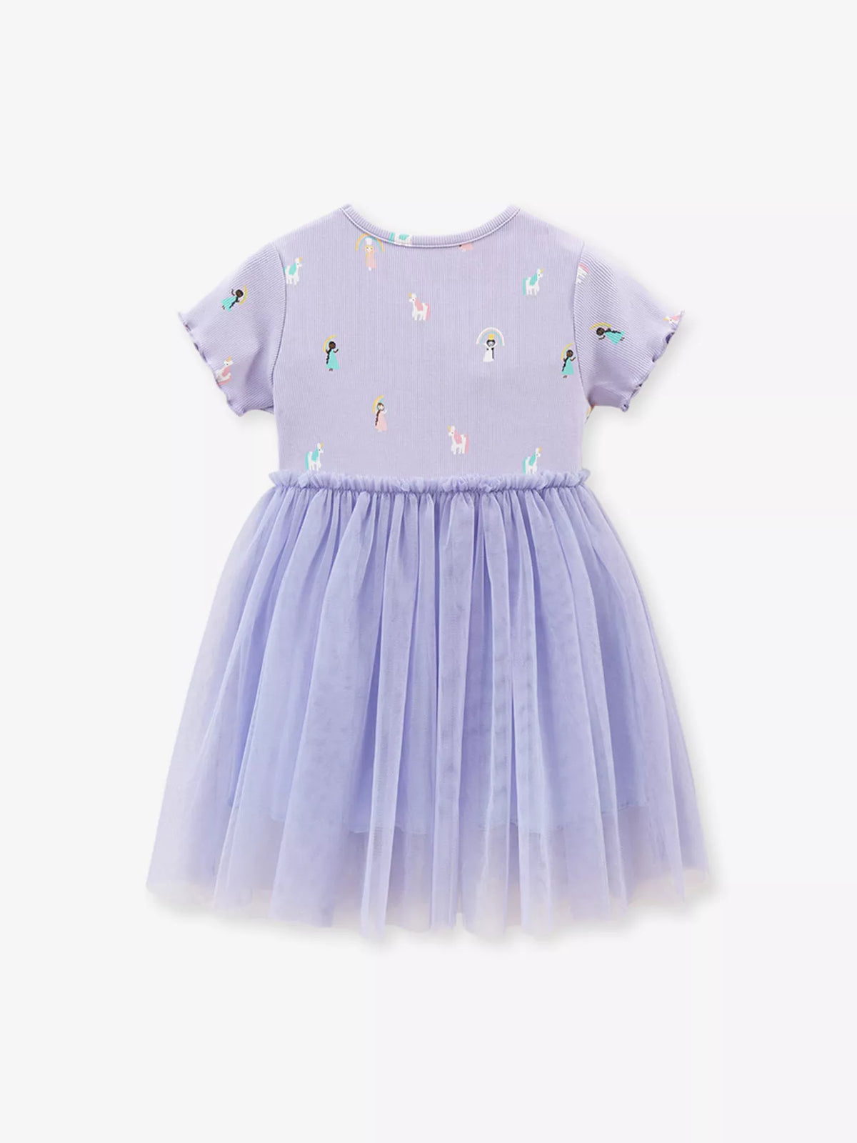 Lavender Embroidered Short Sleeve Tulle Dress — back flat lay