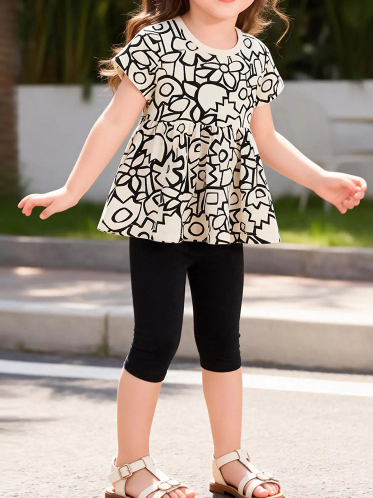 Floral Outline Top and Leggings Set — outfit worn by a child