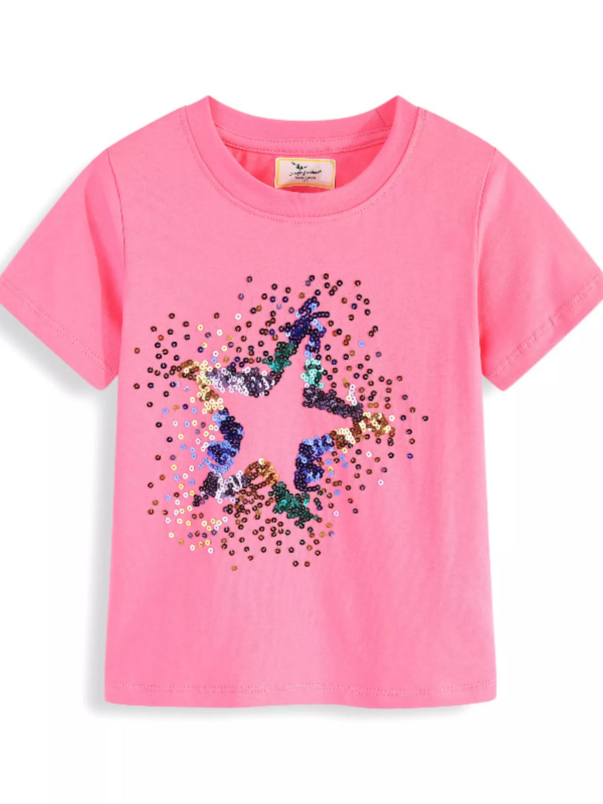 Pink sequin star shirt — front