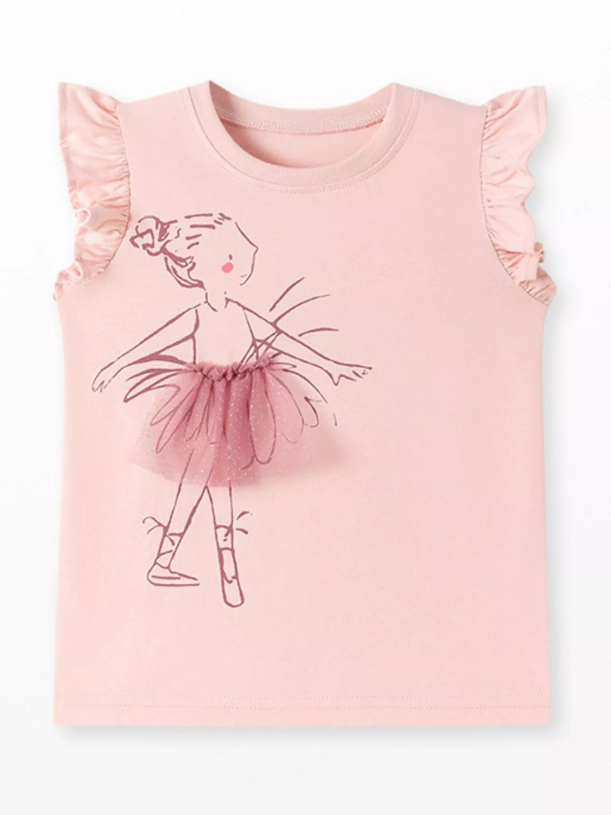 White and pink ballerina ruffle sleeve tops — pink top front laid flat