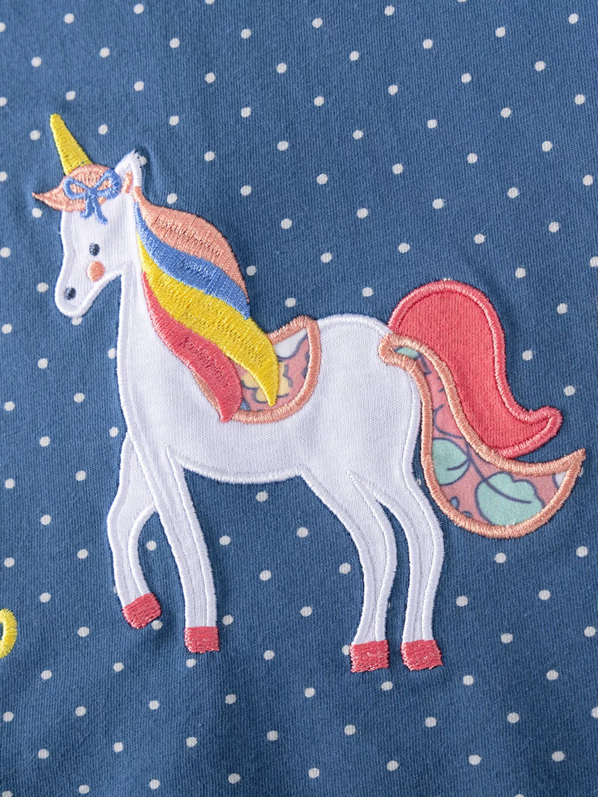 Blue Unicorn Puff Sleeve Dress — unicorn embroidery detail