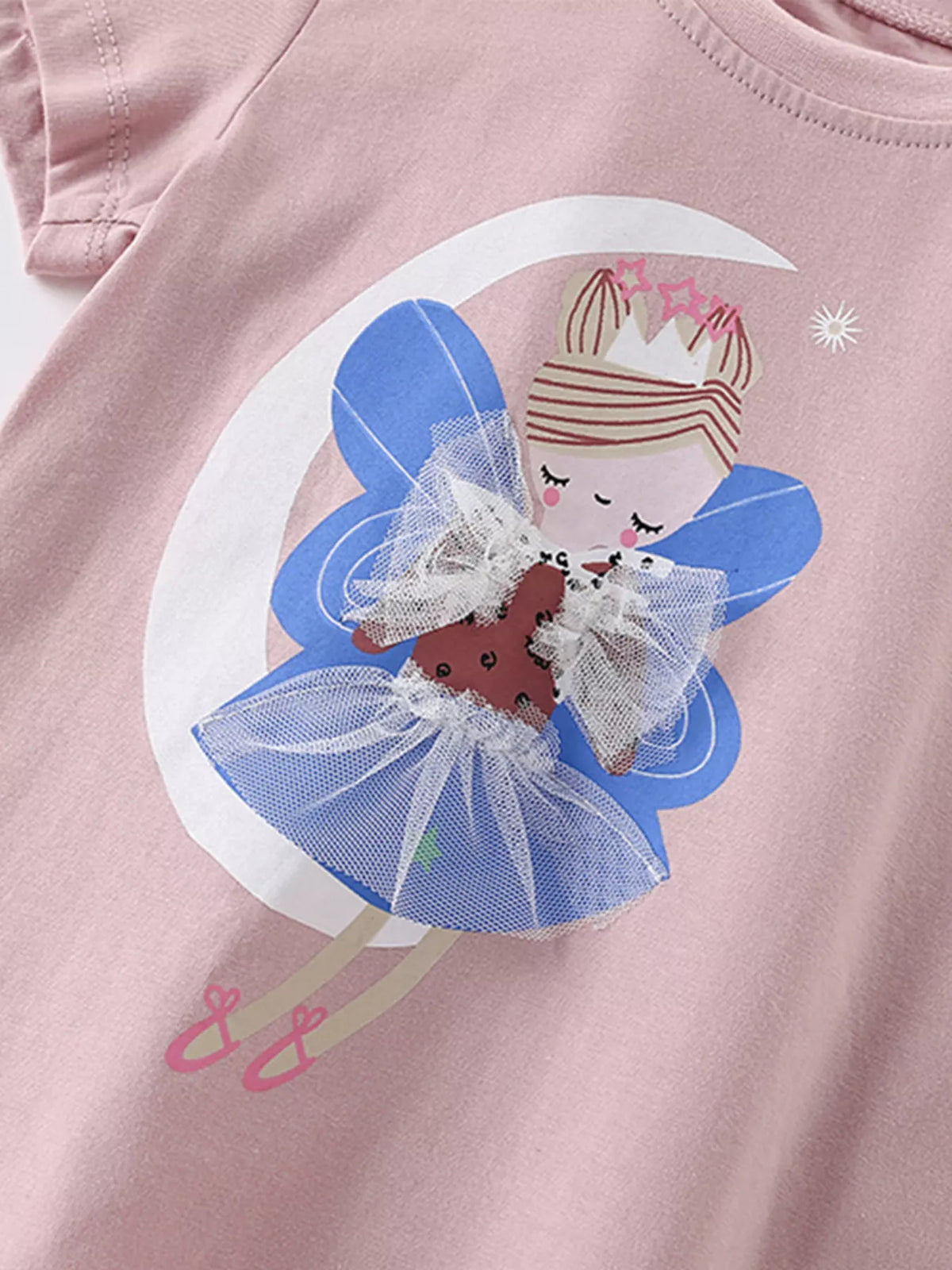 Mauve fairy graphic shirt — fairy graphic with dimensional mesh dress