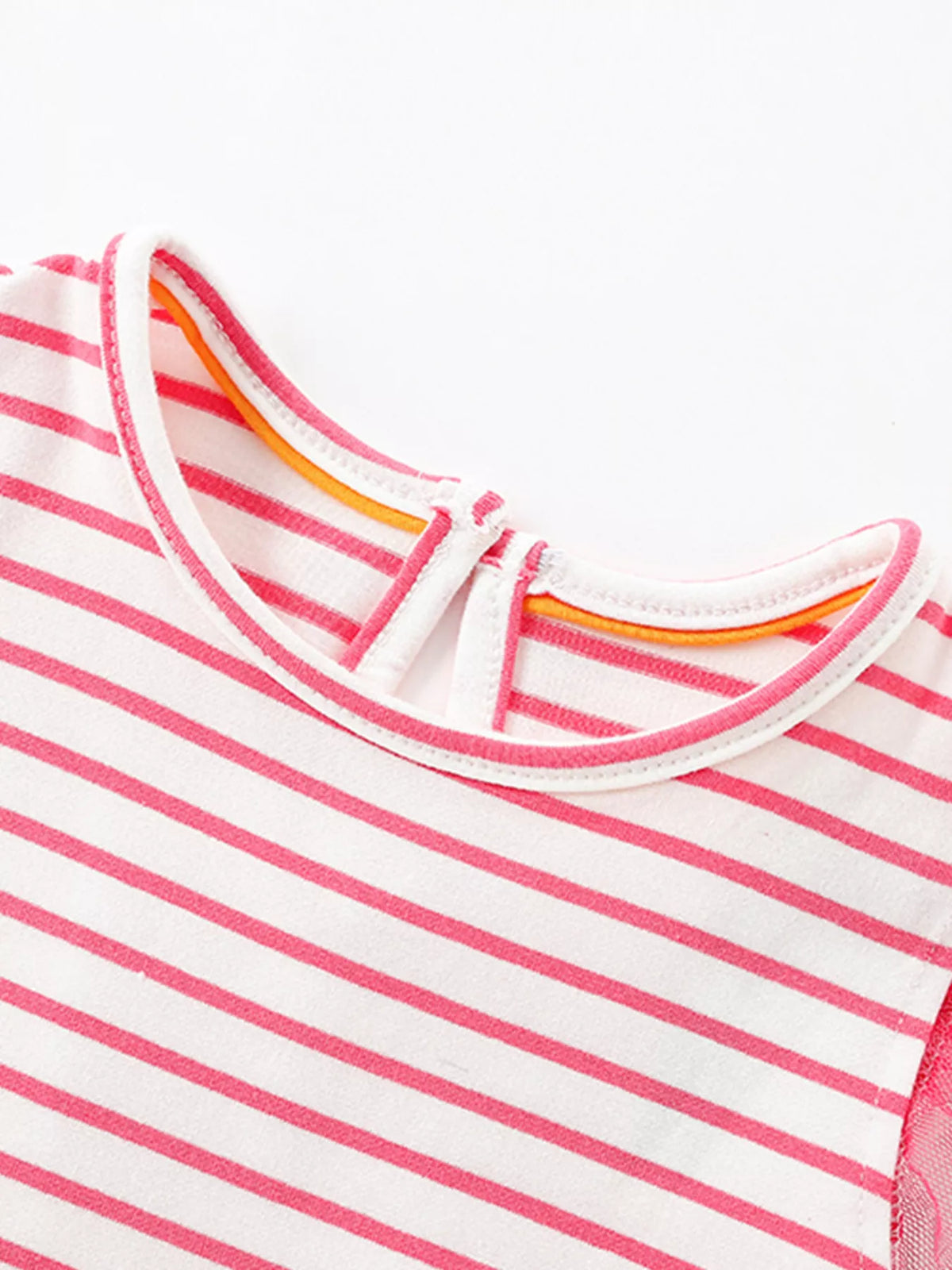 Pink striped elephant tulle dress — round neckline and back keyhole