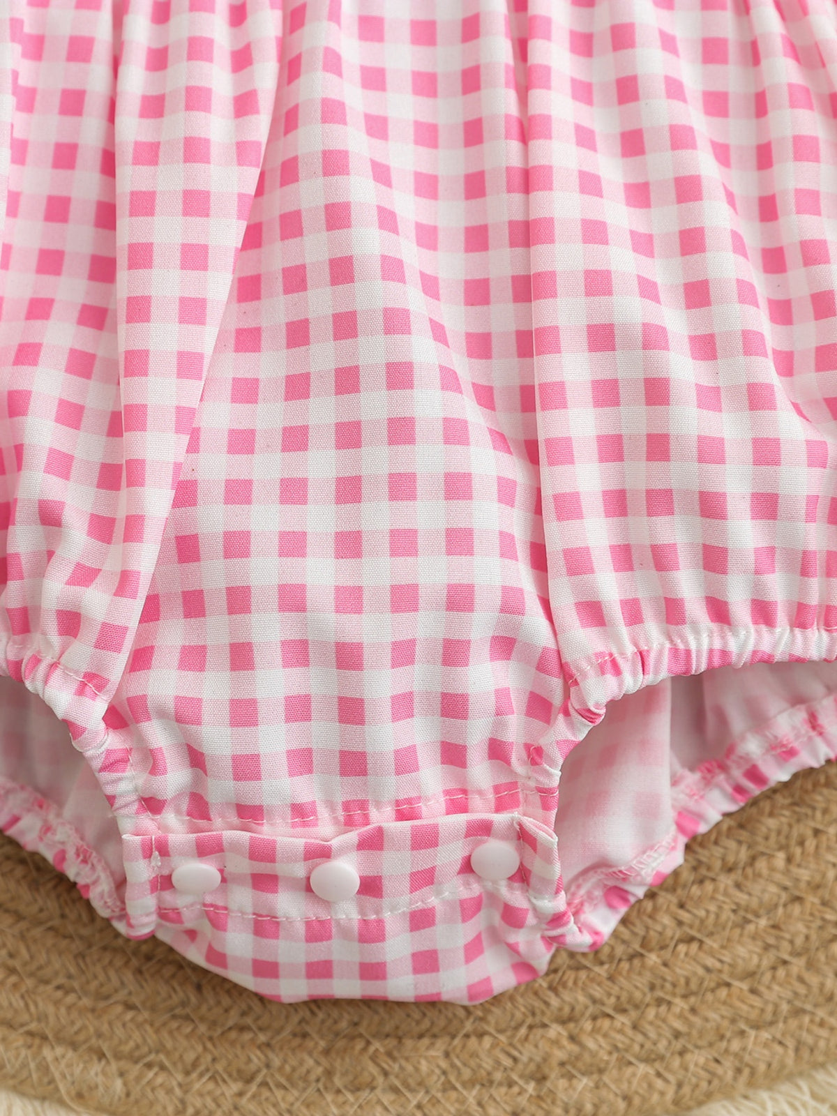 Baby Gingham Embroidered Romper — gingham lower section