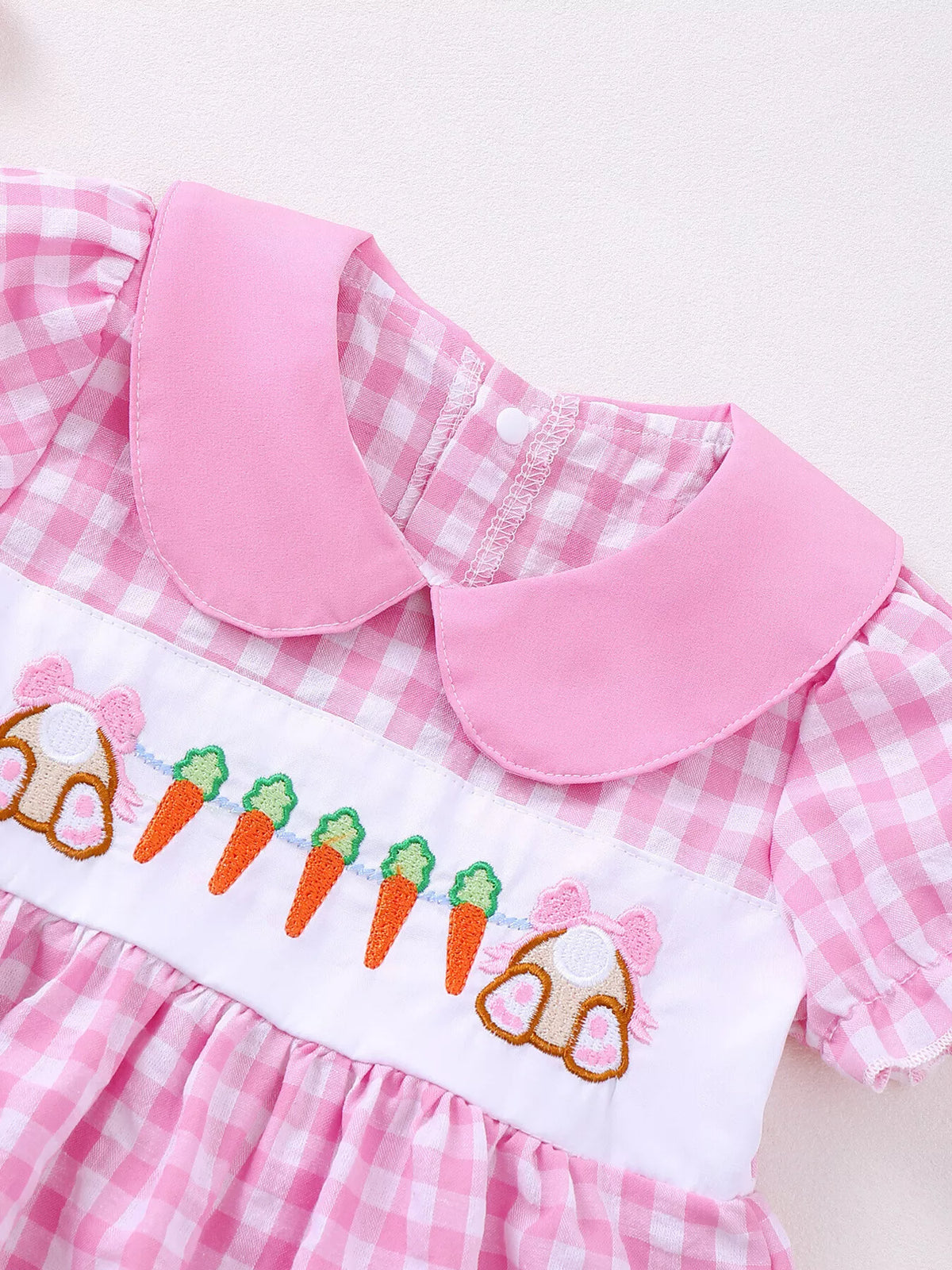 Pink gingham bunny carrot Peter Pan collar dress — peter pan collar