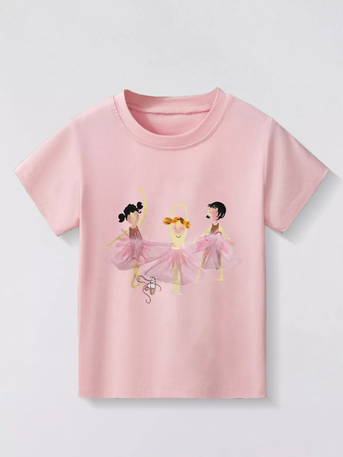 Pink three ballerinas graphic shirt — front
