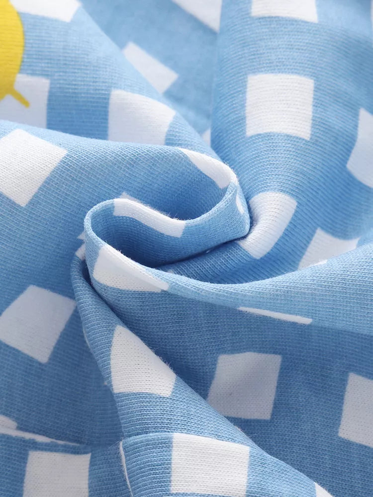 White Fruit Market tee and blue gingham shorts — blue gingham shorts fabric