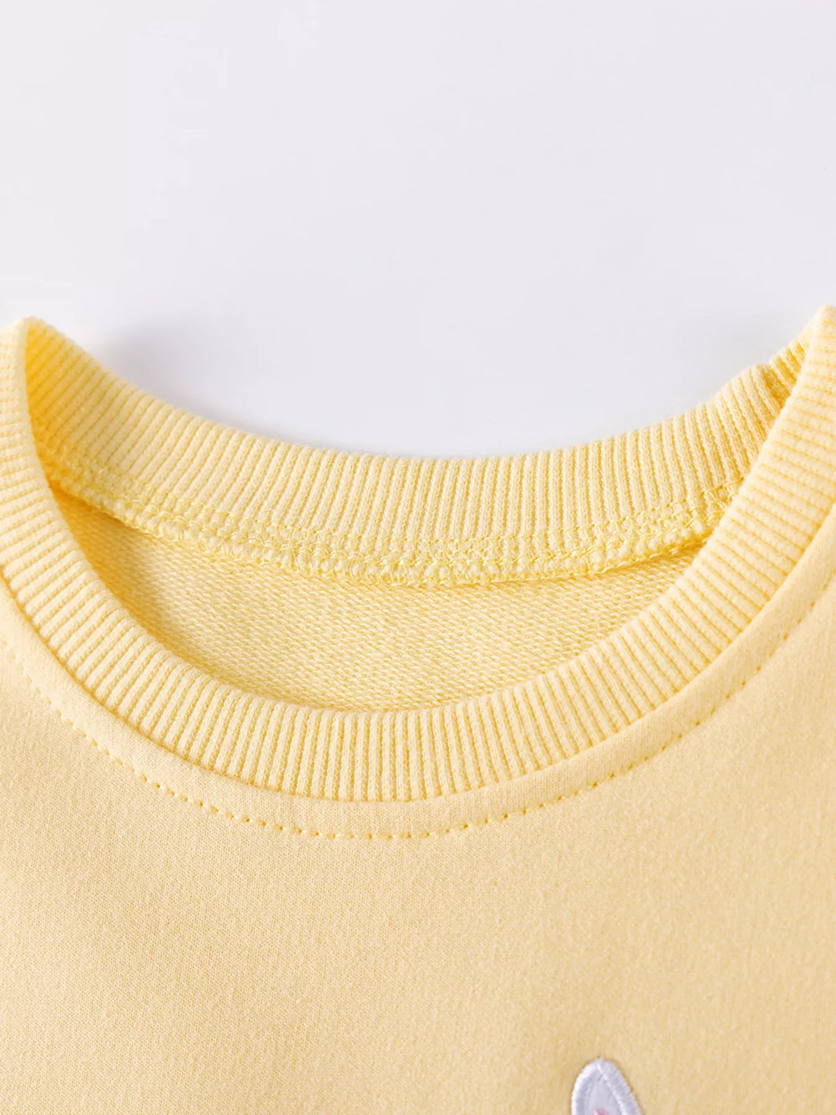 Yellow Rabbit Long Sleeve Tulle Dress — round neckline detail