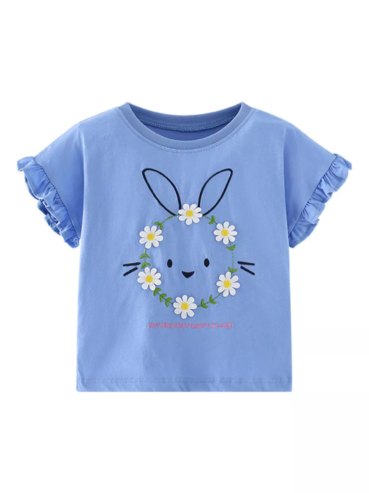 Blue floral bunny ruffle sleeve shirt — front