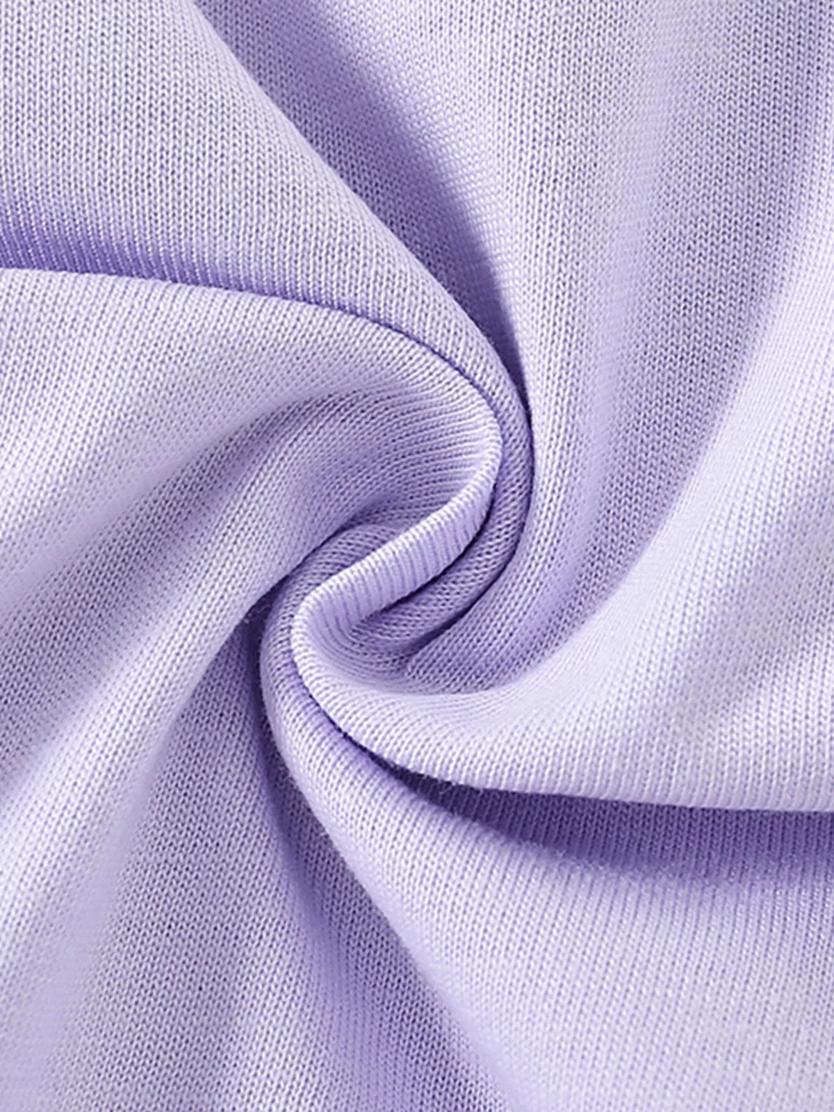Lavender cat graphic pompom ruffle hem shirt — lavender fabric