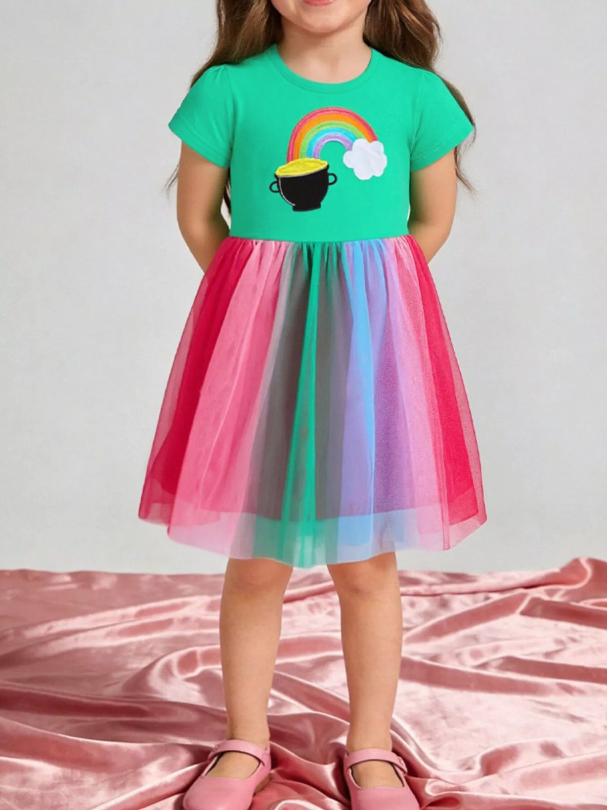 Pot-of-Gold Rainbow Tulle Dress — dress worn by a child