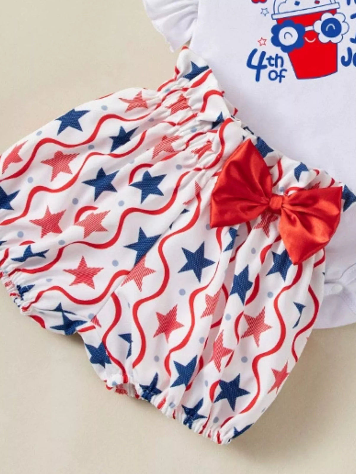 Baby Fourth of July Three-Piece Outfit Set — patriotic shorts detail