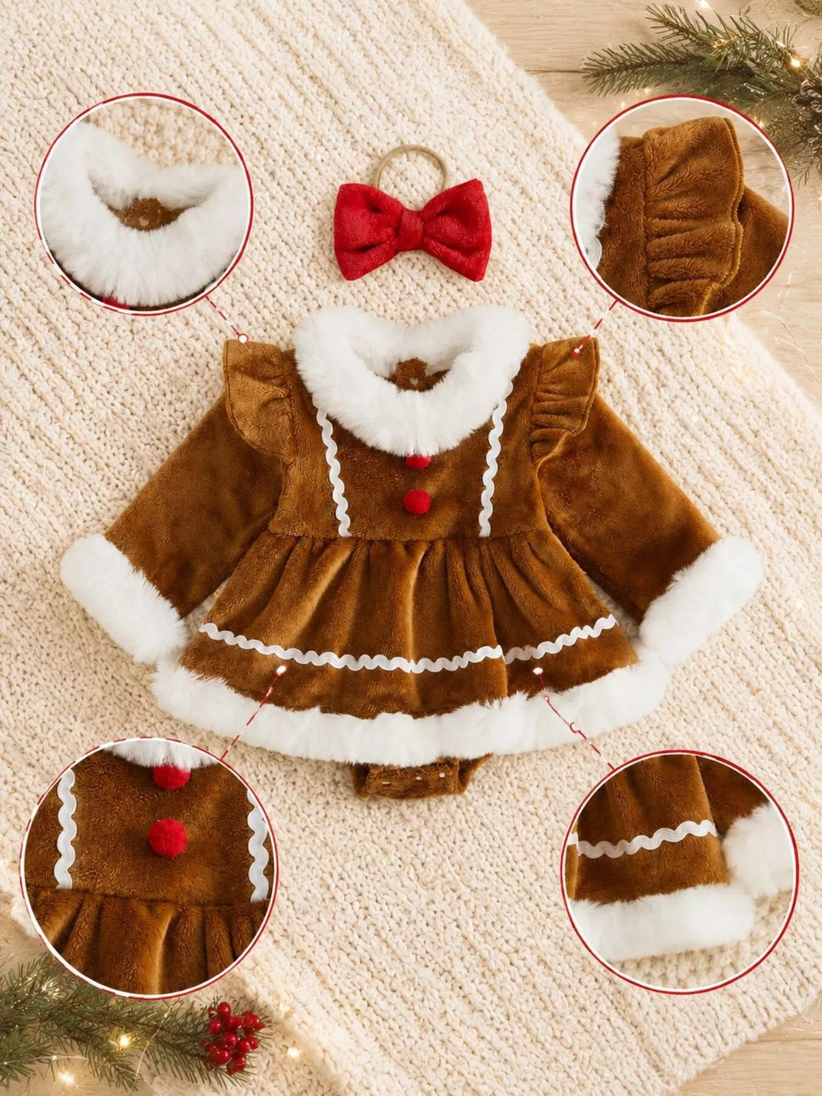 Outfit and headband with collar, texture and hem detail insets