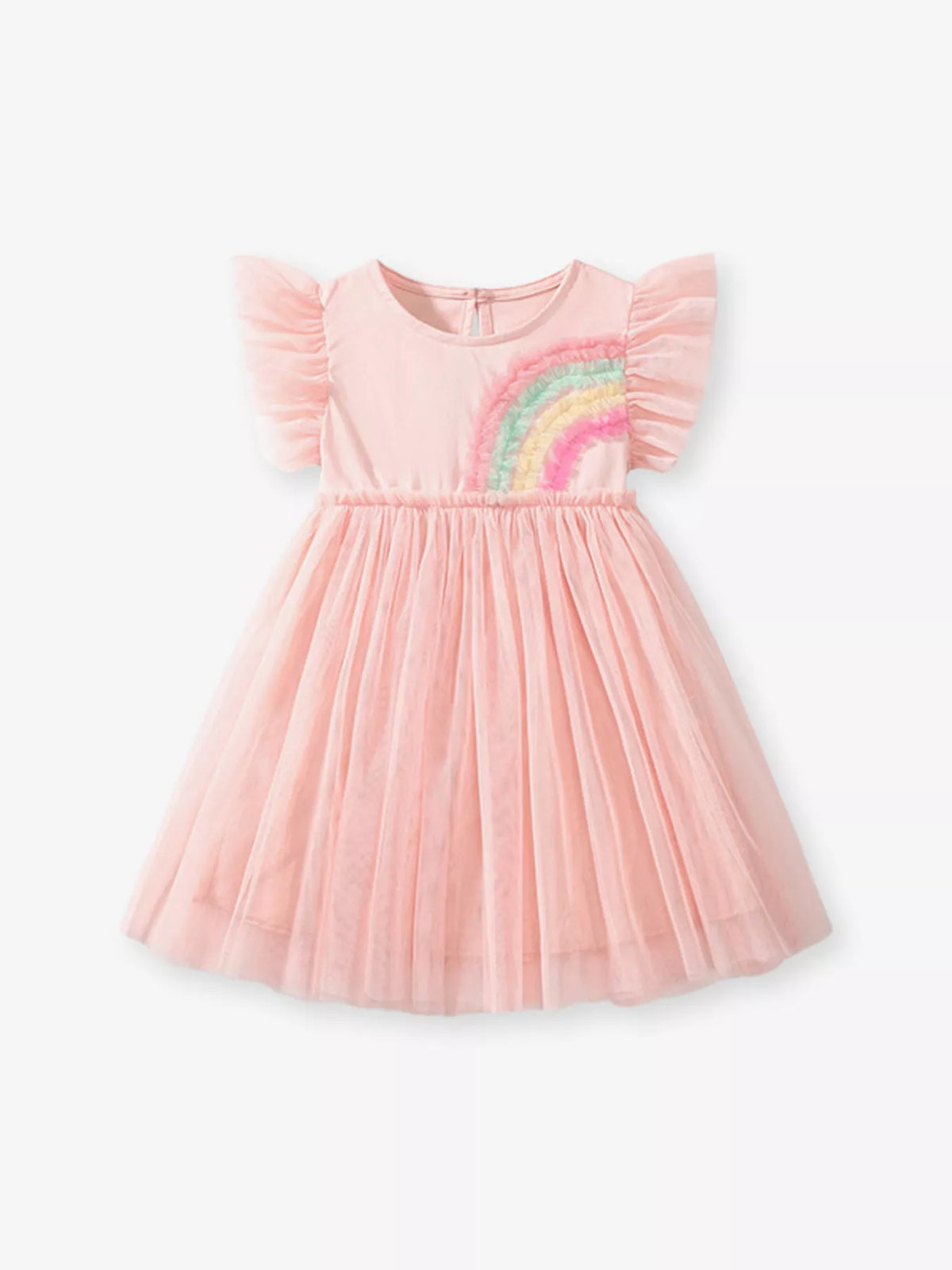 Pink Rainbow Applique Tulle Dress — front view
