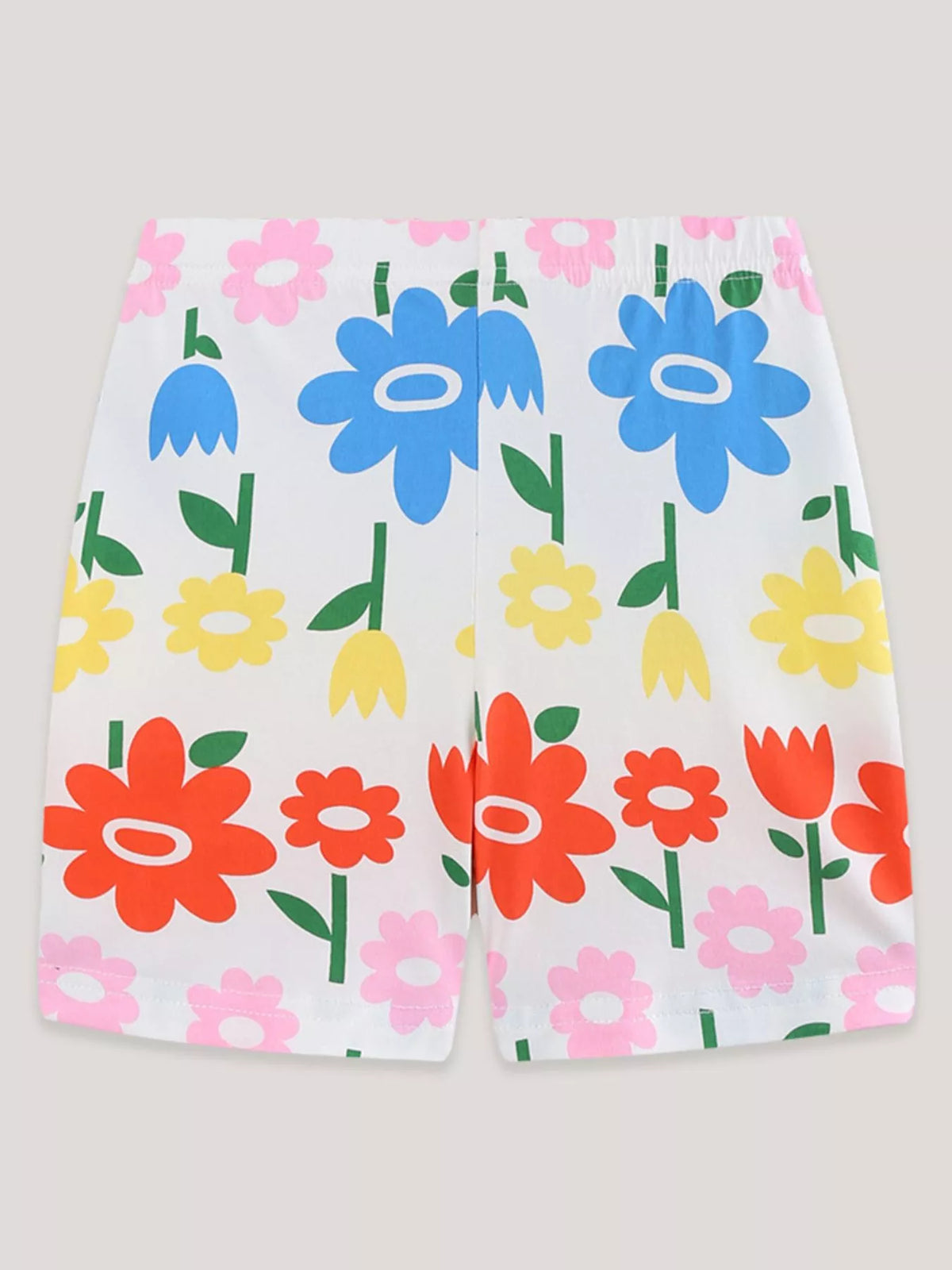 Colorful Floral Print Cotton Shorts — front view