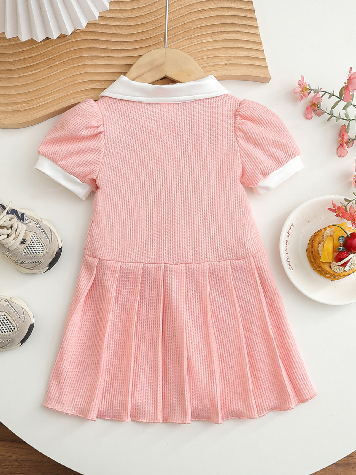 Baby Baseball Embroidered Pleated Dress — back view