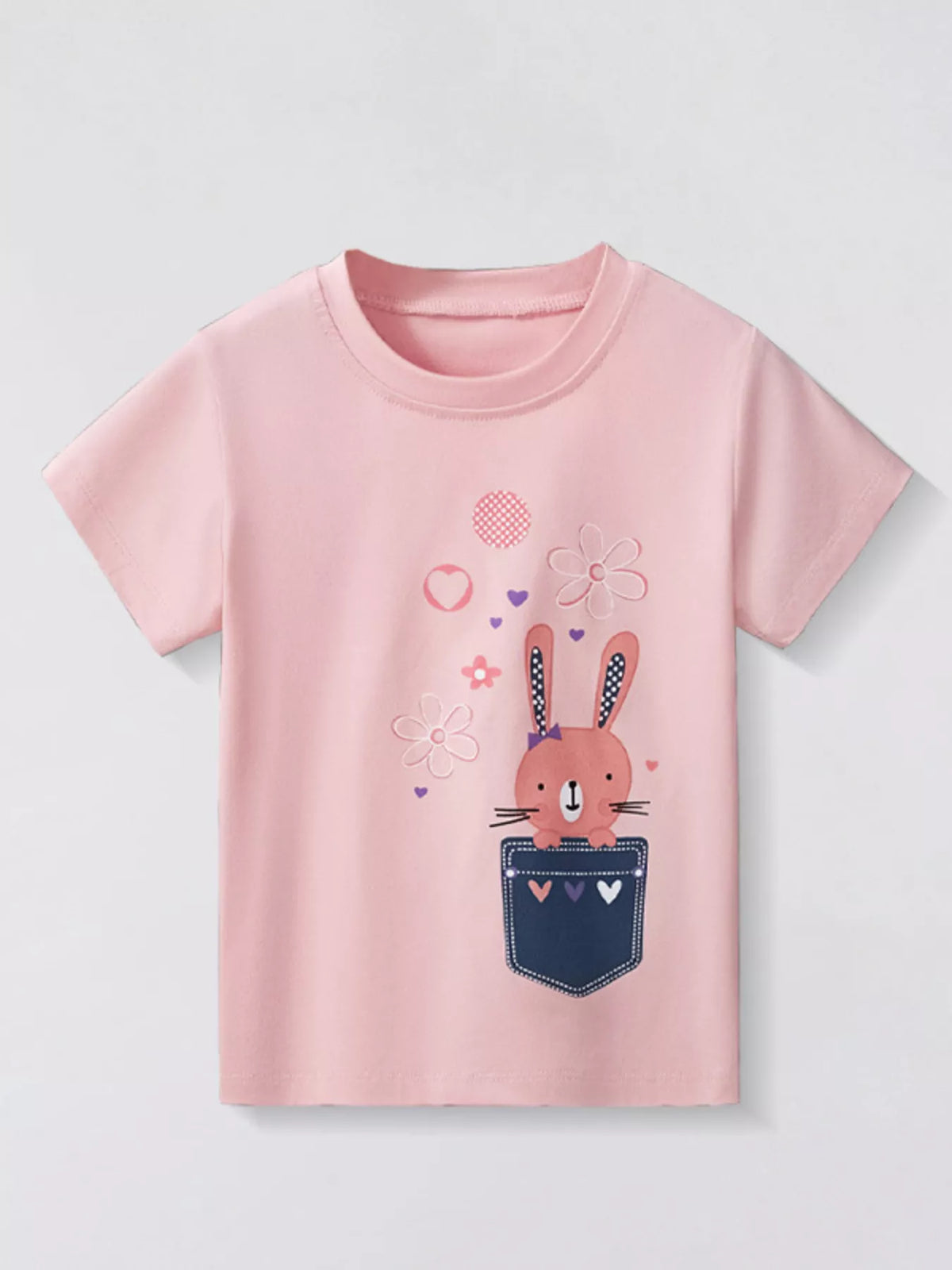 Pink bunny pocket graphic shirt — front